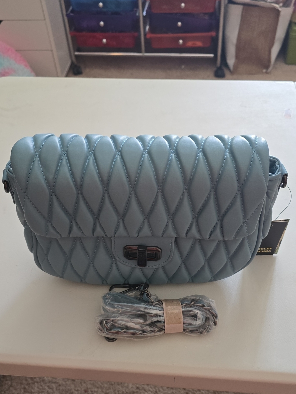 Badgley Mischka Quilted Light Blue Crossbody Bag